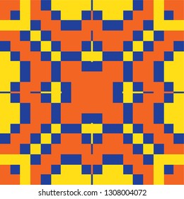 Vector tiles design, Azulejo seamless pattern, abstract and geometric decoration inspired by tranditional tile art from Portugal and Spain. Orange Lisbon old mosaic, retro tiles background