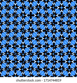 Vector tiles pattern, abstract seamless background in retro 1960s style. Mid century textile print, vintage fabric design in blue white black color. Geometric abstract texture with diamond shapes.