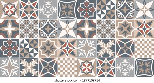 Vector tiles pattern design. Spanish or French style (Provence region) seamless vector illustration texture.