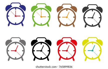vector Time Clock Icons, Illustration of isolated alarm clocks on white
