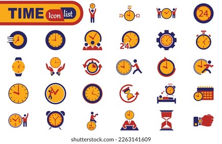 Vector Time and Clock icons set. Clocks icon collection design. Horizontal set of analog clock icon symbol Vector illustration.
