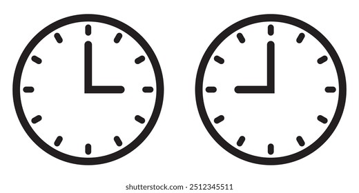 Vector Time and Clock icons set. Clocks icon collection design. Horizontal set of analog clock icon symbol .Circle arrow icon. Vector illustration.