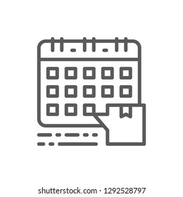 Vector time of delivery, shipping calendar, schedule line icon. Symbol and sign illustration design. Isolated on white background