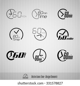 Vector time icons. 60 minutes symbols. Design elements.