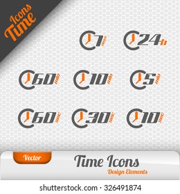 Vector time icons isolated on the gray background. Design elements.