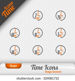 Vector time icons isolated on the gray background. Design elements.