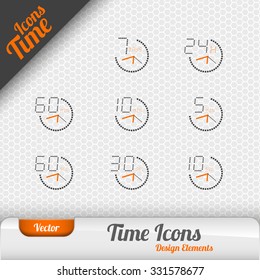 Vector time icons isolated on the gray background. Design elements.