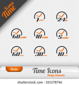 Vector time icons isolated on the gray background. Design elements.