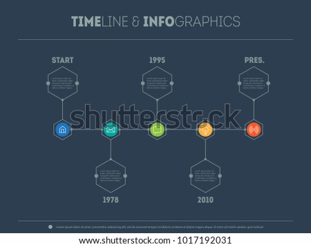 Vector time line. Timeline infographic with icons and buttoms.