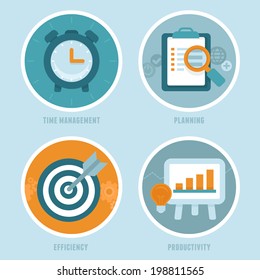 Vector time management concepts in flat style - modern icons - productivity, efficiency and planning for business and personal growth