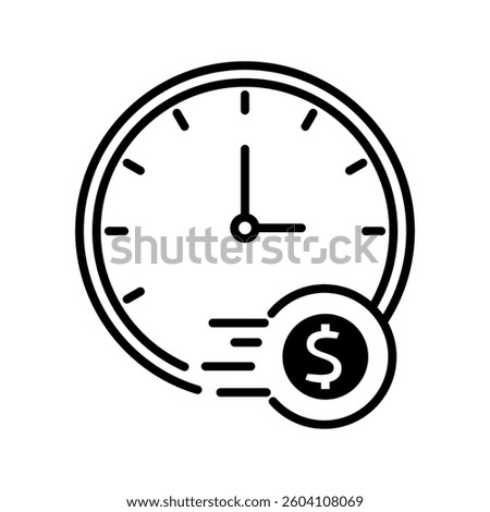 Vector time is money, clock with coin line icon. Symbol and sign illustration design. Isolated on white background
