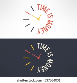 Vector time is money concept design. Clock with motivational text phrase.