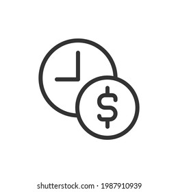 El tiempo del vector es un icono de la línea de dinero. Símbolo con estilo de contorno de moda. Ilustración vectorial aislada en un fondo blanco. 
