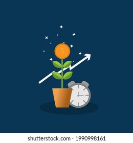 vector time is money, saving investment, money growing, time growing, return time, investing time , flat design