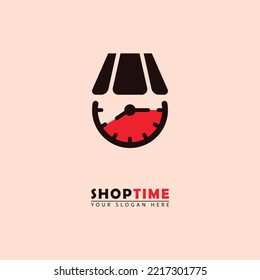 Vector Time Shopping Logo Icon. Shopping Clock Vector Graphics, Simple Elegant Flat Style.