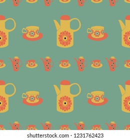 vector, Time for Tea, retro, seamless pattern background, surface pattern design