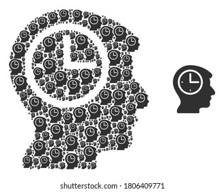 Vector time thinking collage is formed from repeating recursive time thinking parts. Recursive collage for time thinking.