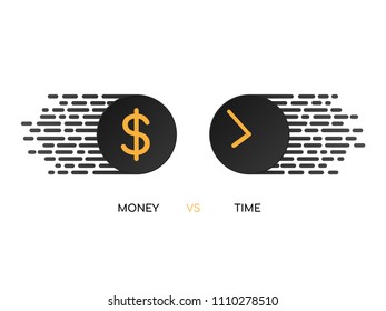 Vector of time versus  money isolated on white background in the concept of work balance, business