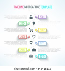 Vector timeline briht template colorful infographic suitable for business presentations, reports, statistic layout.