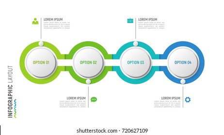 Vector timeline chart infographic design for data visualization. 4 steps, options, processes.