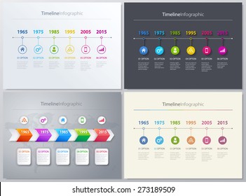 Vector timeline Info graphic set with diagrams. 4 different versions