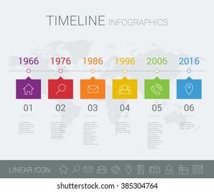 Vector timeline info graphic with world map