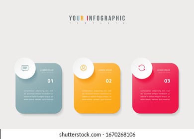 Vector timeline infographic with 3 options, steps or processes. Colorful template design