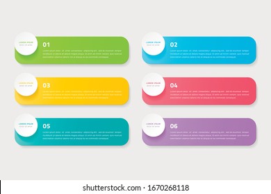 Vector timeline infographic with 6 options, steps or processes. Colorful template design