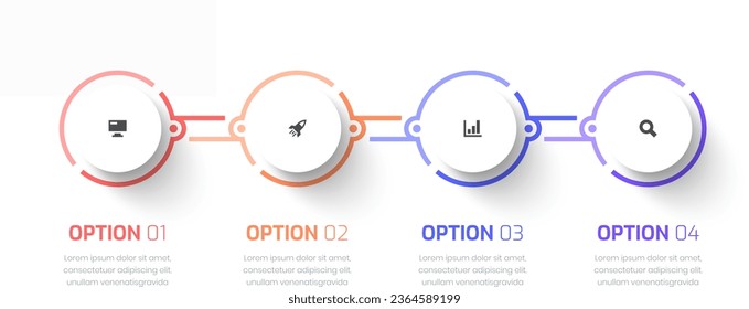 Vector Timeline Infographic Business con Etiqueta de Círculo, Línea, Icono y 4 Opciones de Presentación