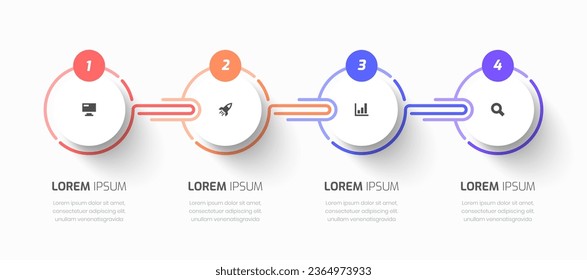 Vector Timeline Infographic Business with Circle Label, Line, Icon and 4 Numbers for Presentation