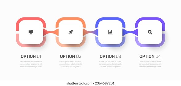 Infografikgeschäft mit Square Label, Icon und 4 Präsentationsoptionen für Vektorzeiteline