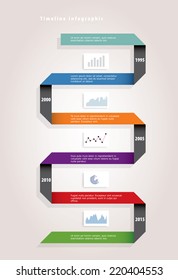 vector timeline infographic with color paper ribbon 