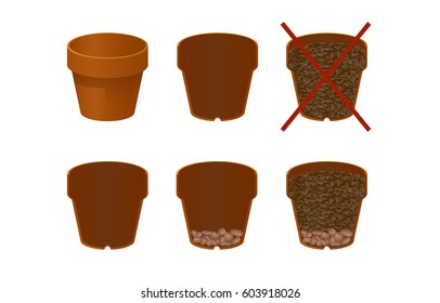 Vector timeline infographic concept of planting process in flat design. Illustration of ceramic flower pots with potting soil. Growth stage