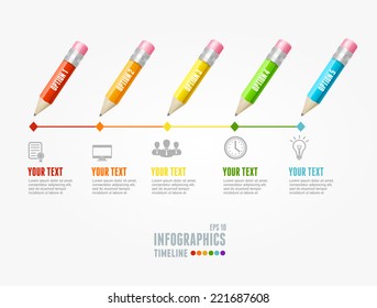 Vector Timeline Infographic design. Pin pencils elements