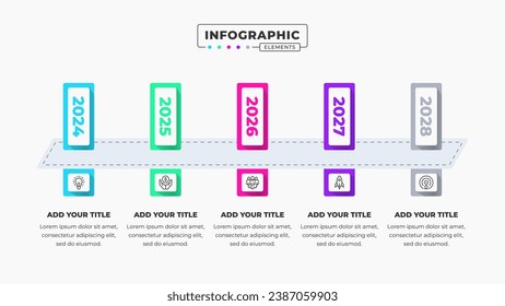 Vector timeline infographic design template with icons and 5 options or steps It can be used for process diagrams, presentations, workflow layouts, and flow charts.
