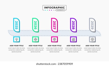 Vector timeline infographic design template with icons and 5 options or steps It can be used for process diagrams, presentations, workflow layouts, and flow charts.