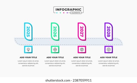 Vector timeline infographic design template with icons and 4 options or steps It can be used for process diagrams, presentations, workflow layouts, and flow charts.