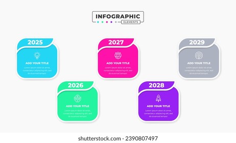 Vector timeline infographic design template with icons and 5 options or steps It can be used for process diagrams, presentations, workflow layouts, banners, and flow charts.