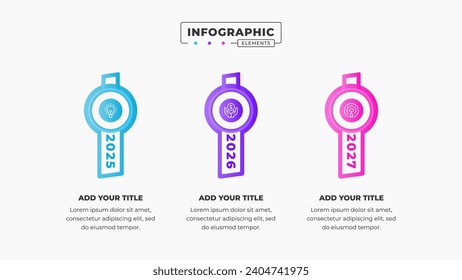 Vector timeline infographic design template with 3 steps or options