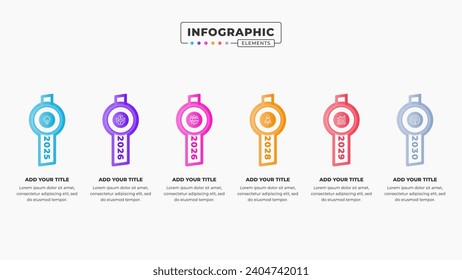 Vector timeline infographic design template with icons and six options or steps