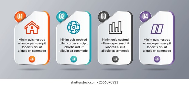 Vector timeline infographic design template concept with 4 step. card infographics and business marketing icons for workflow, diagram, milestones layout, web design or prints