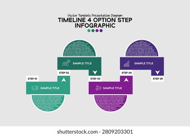 Vector timeline infographic diagram with 4 steps options for visual presentations. editable EPS vector.