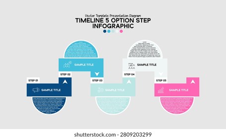 Vector timeline infographic diagram with 5 steps options for visual presentations. editable EPS vector.
