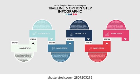 Vector timeline infographic diagram with 6 steps options for visual presentations. editable EPS vector.
