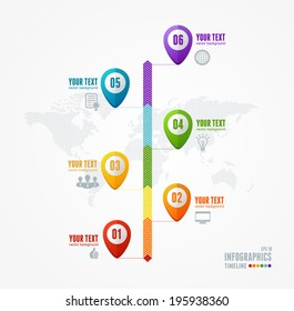 Vector Timeline Infographic. Map and pin