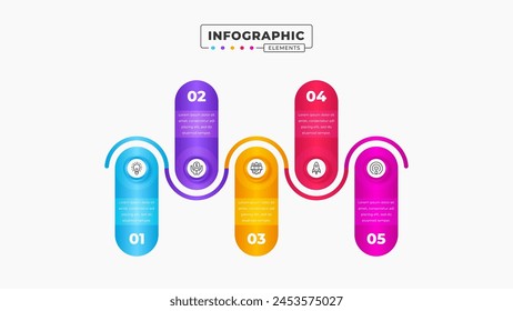 Vector timeline infographic presentation design template with 5 steps or options