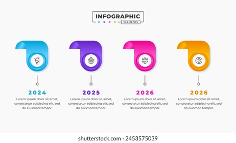 Vector timeline infographic presentation design template with 4 steps or options