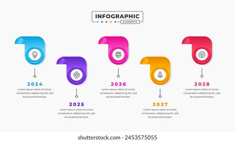 Vector timeline infographic presentation design template with 5 steps or options