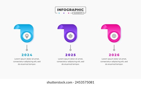 Vector timeline infographic presentation design template with 3 steps or options