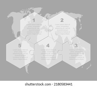 Proceso de infografía de la línea de tiempo de vectores en 5 partes, opciones o procesos. Línea de tiempo de plantilla para el diagrama, gráfico, presentación y gráfico. Gráfica de información de jigsaw de cinco pasos para negocios, idea, concepto de flujo